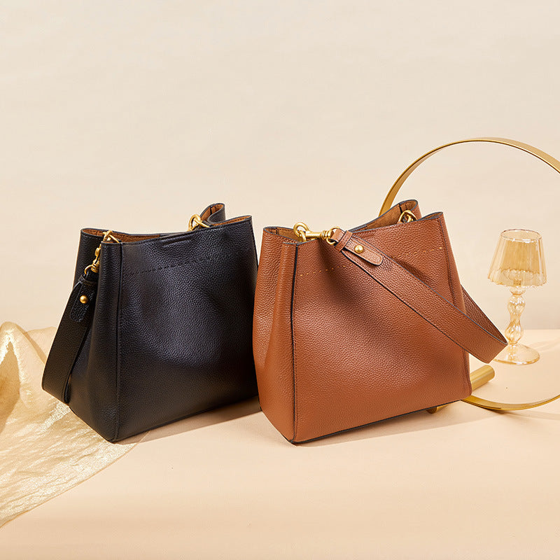 Hayesaura | Top-Layer Cowhide Retro Large Bucket Tote Crossbody