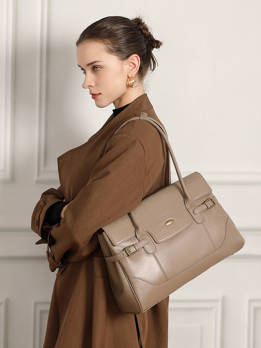 Hayesaura | Top-Layer Cowhide Practical Retro Large Commuter Tote