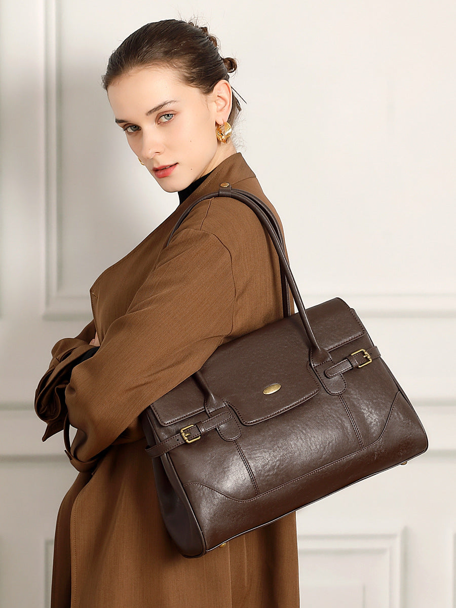 Hayesaura | Top-Layer Cowhide Practical Retro Large Commuter Tote