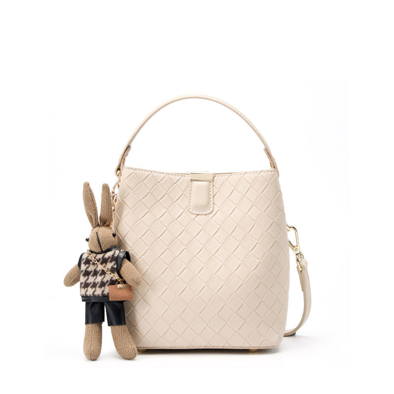 Hayesaura | Woven Large Capacity Genuine Leather Bucket Bag