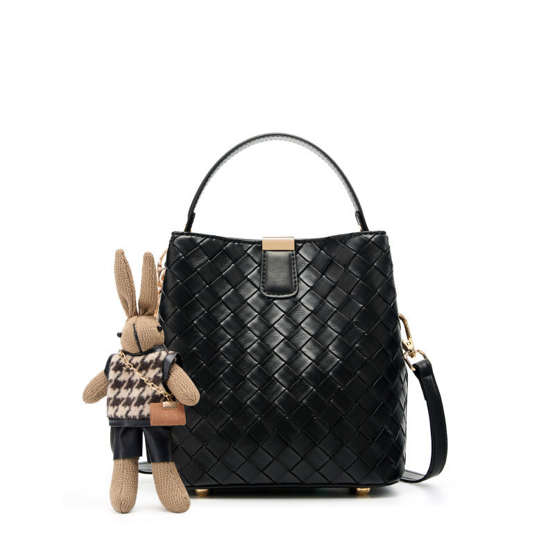 Hayesaura | Woven Large Capacity Genuine Leather Bucket Bag