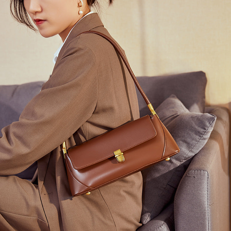 Hayesaura | Niche French Minimalist Genuine Leather Baguette Bag