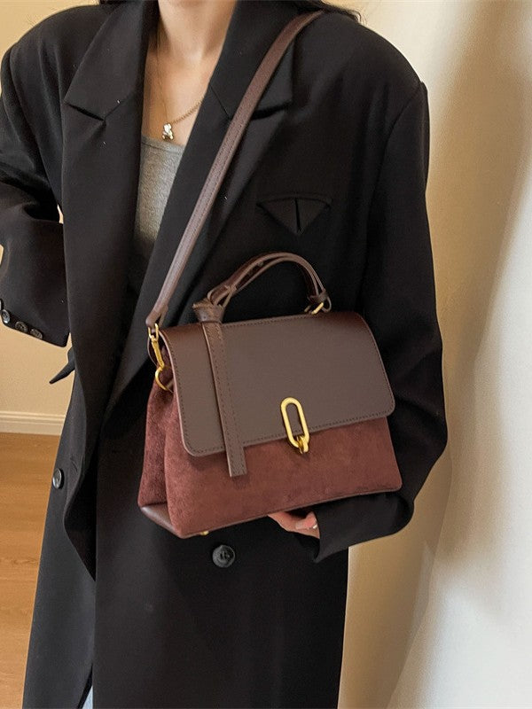 Hayesaura | Retro Suede Colorblock Large Capacity Messenger Tote