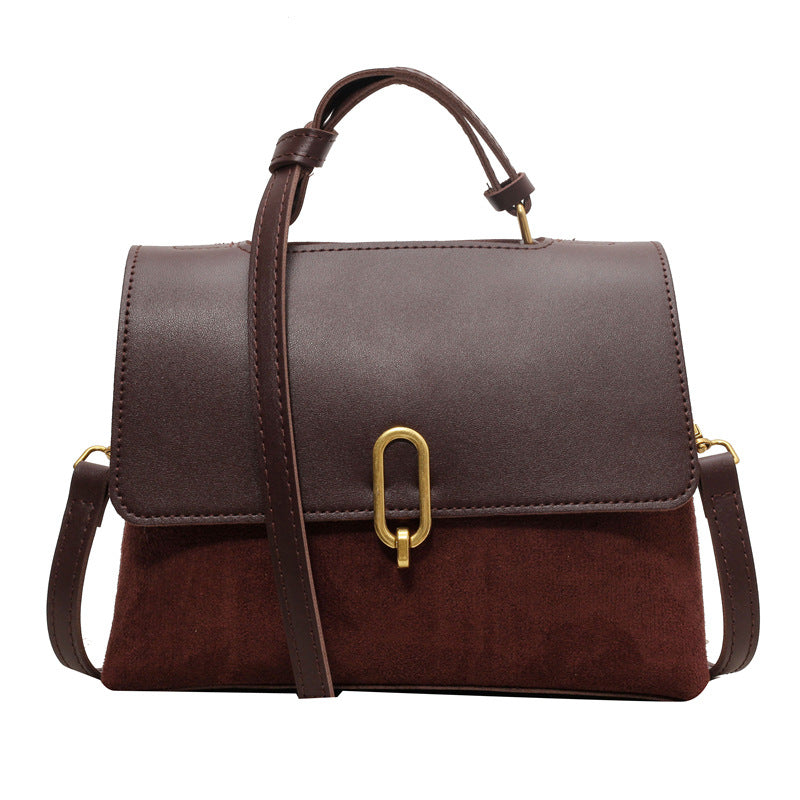 Hayesaura | Retro Suede Colorblock Large Capacity Messenger Tote