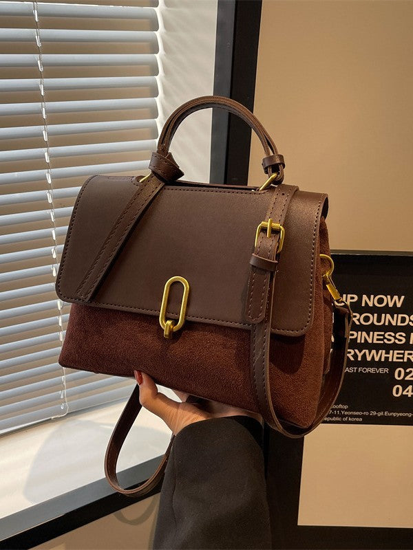 Hayesaura | Retro Suede Colorblock Large Capacity Messenger Tote
