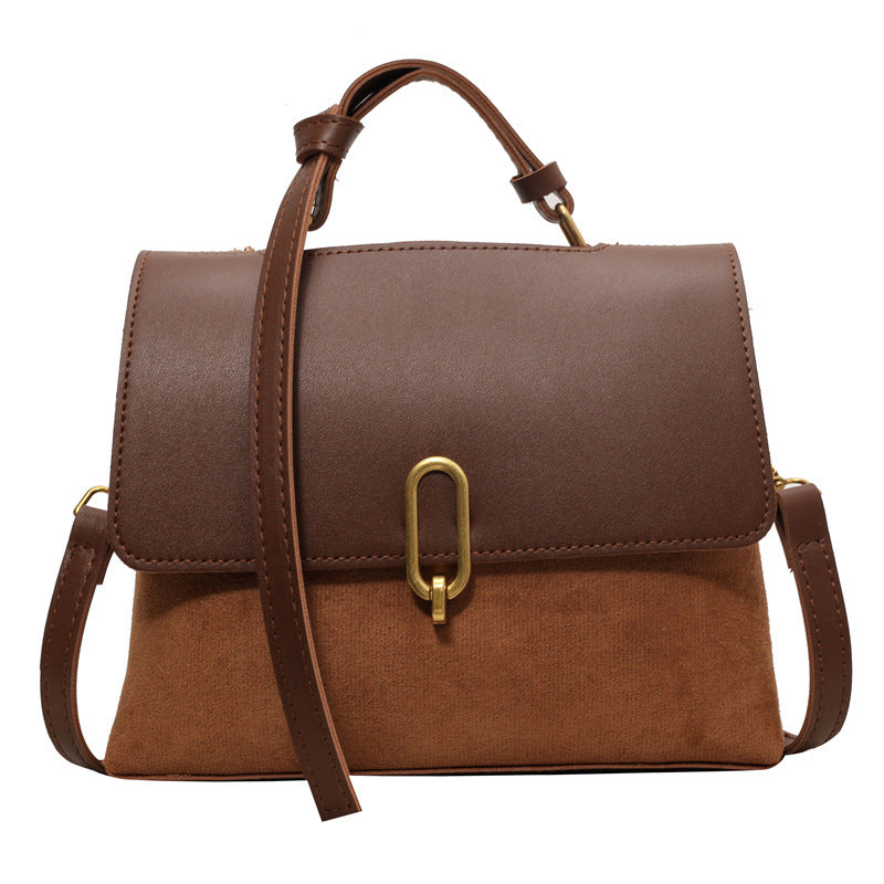 Hayesaura | Retro Suede Colorblock Large Capacity Messenger Tote