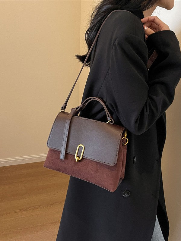 Hayesaura | Retro Suede Colorblock Large Capacity Messenger Tote