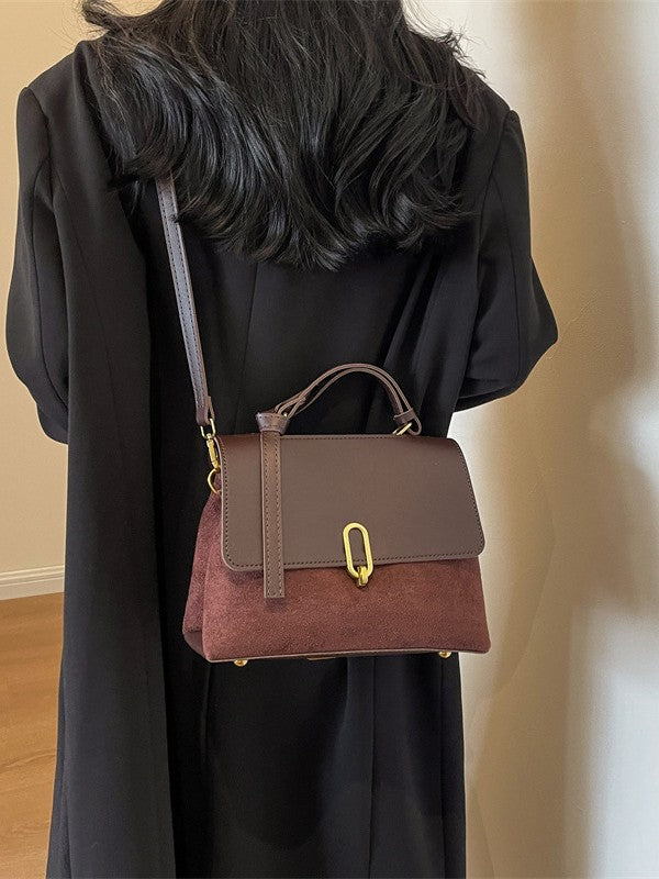 Hayesaura | Retro Suede Colorblock Large Capacity Messenger Tote
