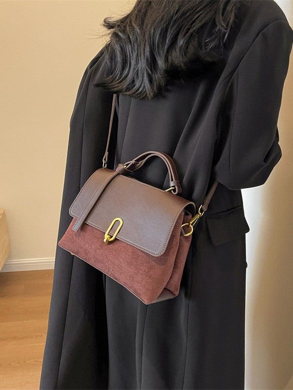 Hayesaura | Retro Suede Colorblock Large Capacity Messenger Tote