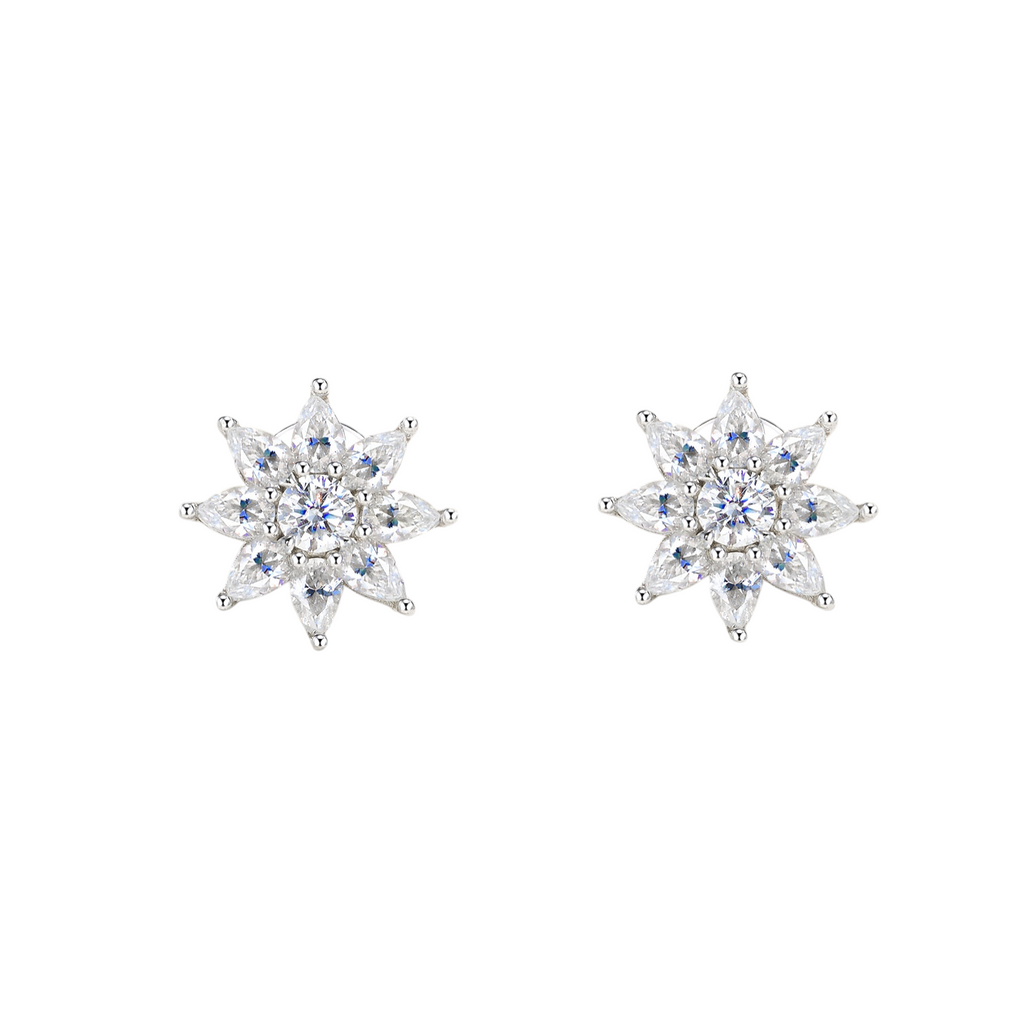 Hayesaura | Winter Glamour D-Color Snowflake Moissanite | High-Cold Festive Stud Earrings