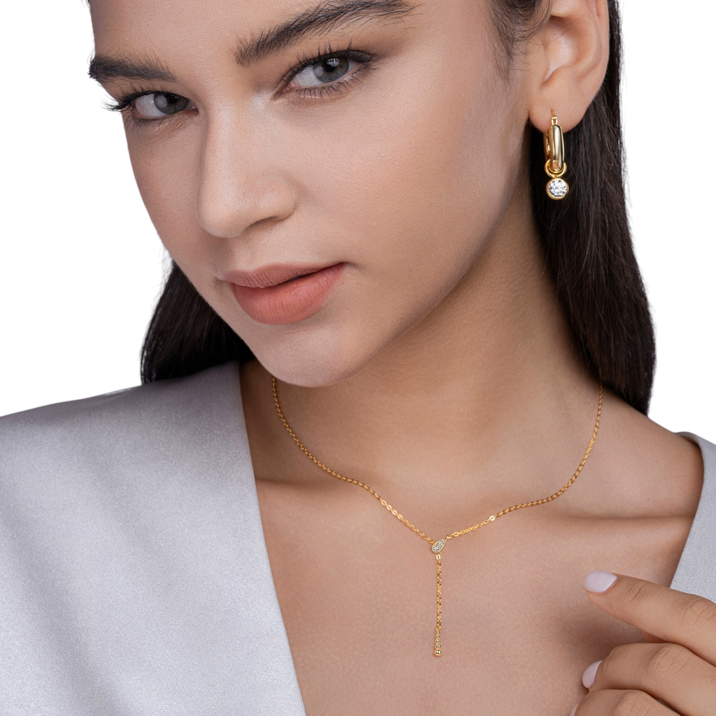 Hayesaura | Office Siren 18K Yellow Gold Plated Y-Shape Moissanite | Muted Minimalist Drop Chain