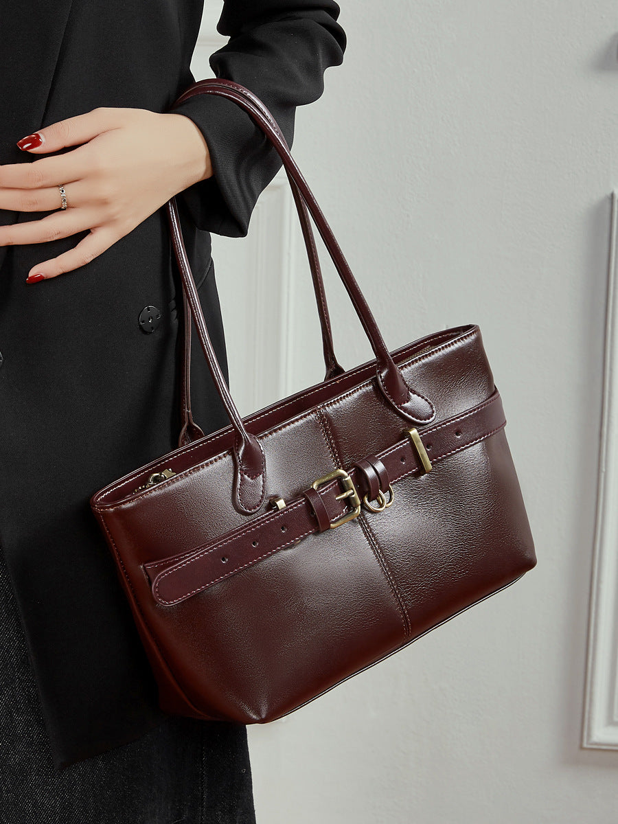 Hayesaura | 2026 Winter Belt Buckle Leather Basket Bag