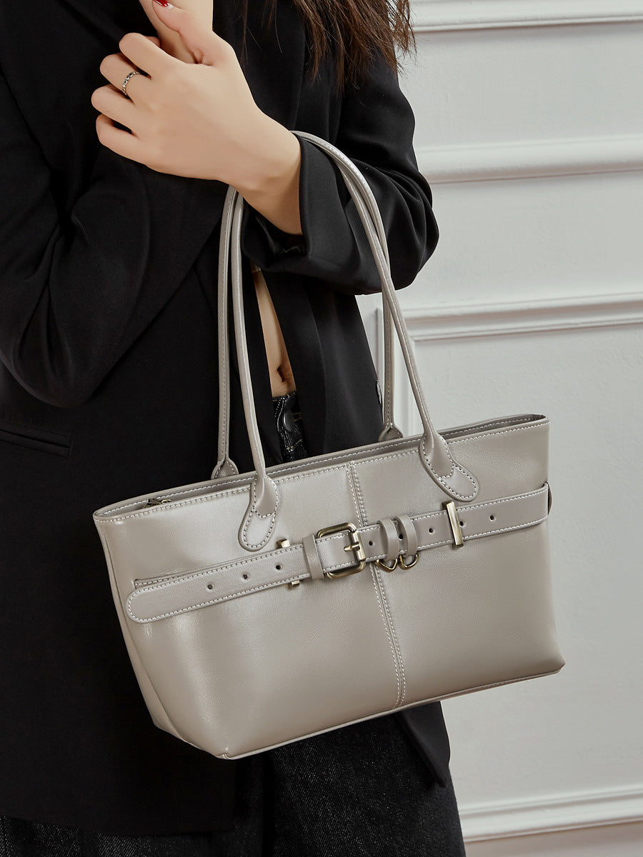 Hayesaura | 2026 Winter Belt Buckle Leather Basket Bag