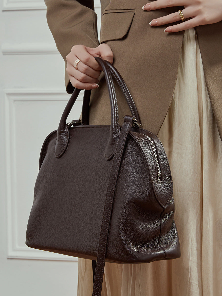 Hayesaura | Retro Cowhide Old Money Shell Handbag Crossbody