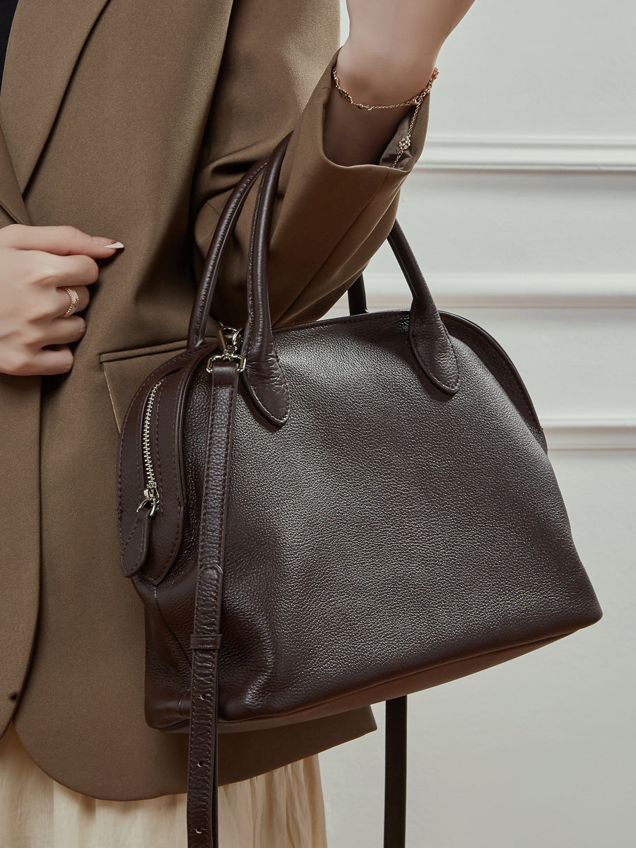 Hayesaura | Retro Cowhide Old Money Shell Handbag Crossbody
