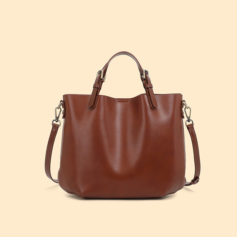Hayesaura | Top-Layer Cowhide Large Commuter Bucket Tote