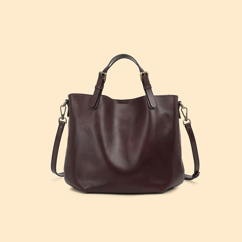 Hayesaura | Top-Layer Cowhide Large Commuter Bucket Tote