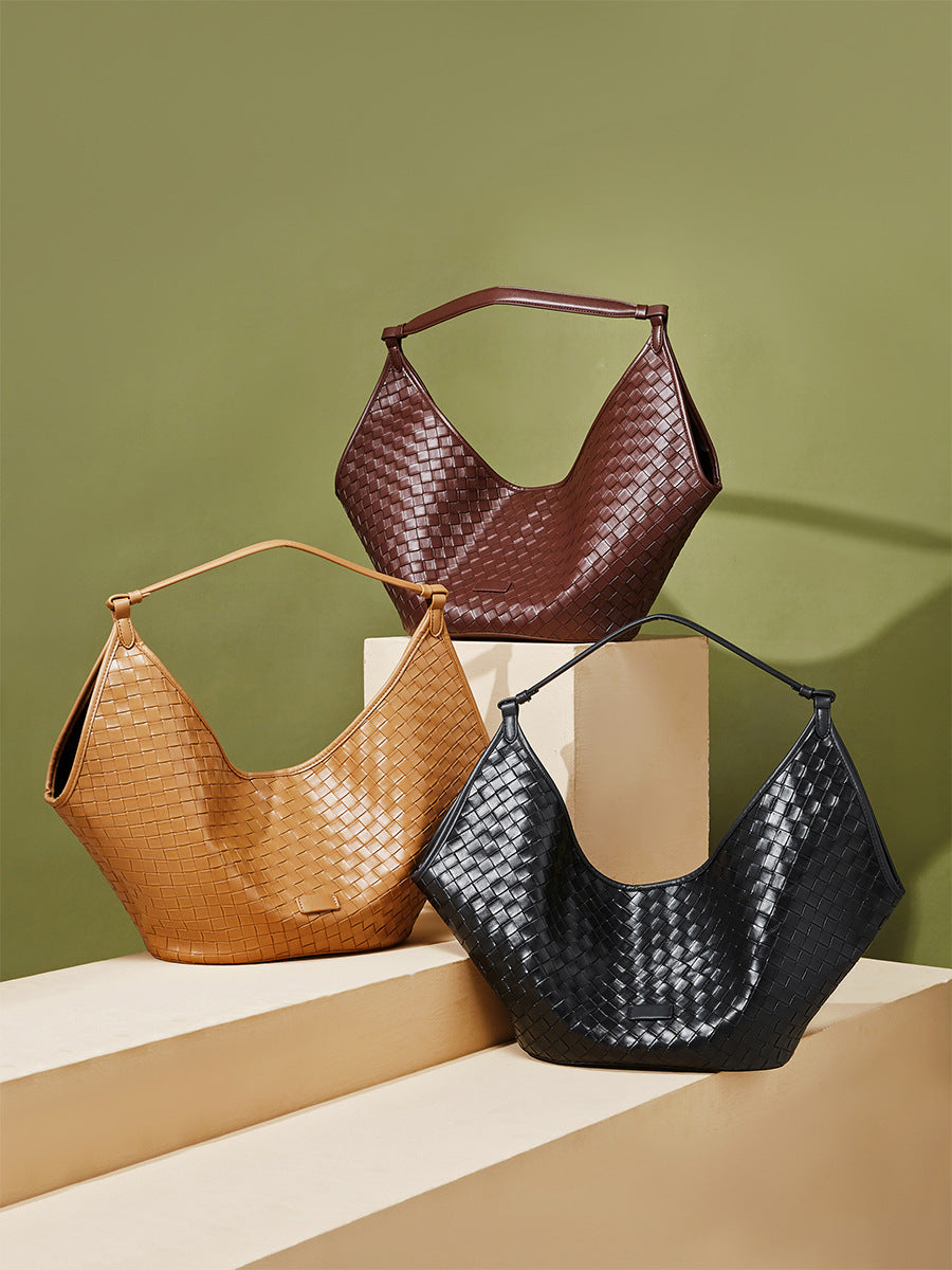 Hayesaura | Genuine Leather Woven Pattern Large Commuter Bag