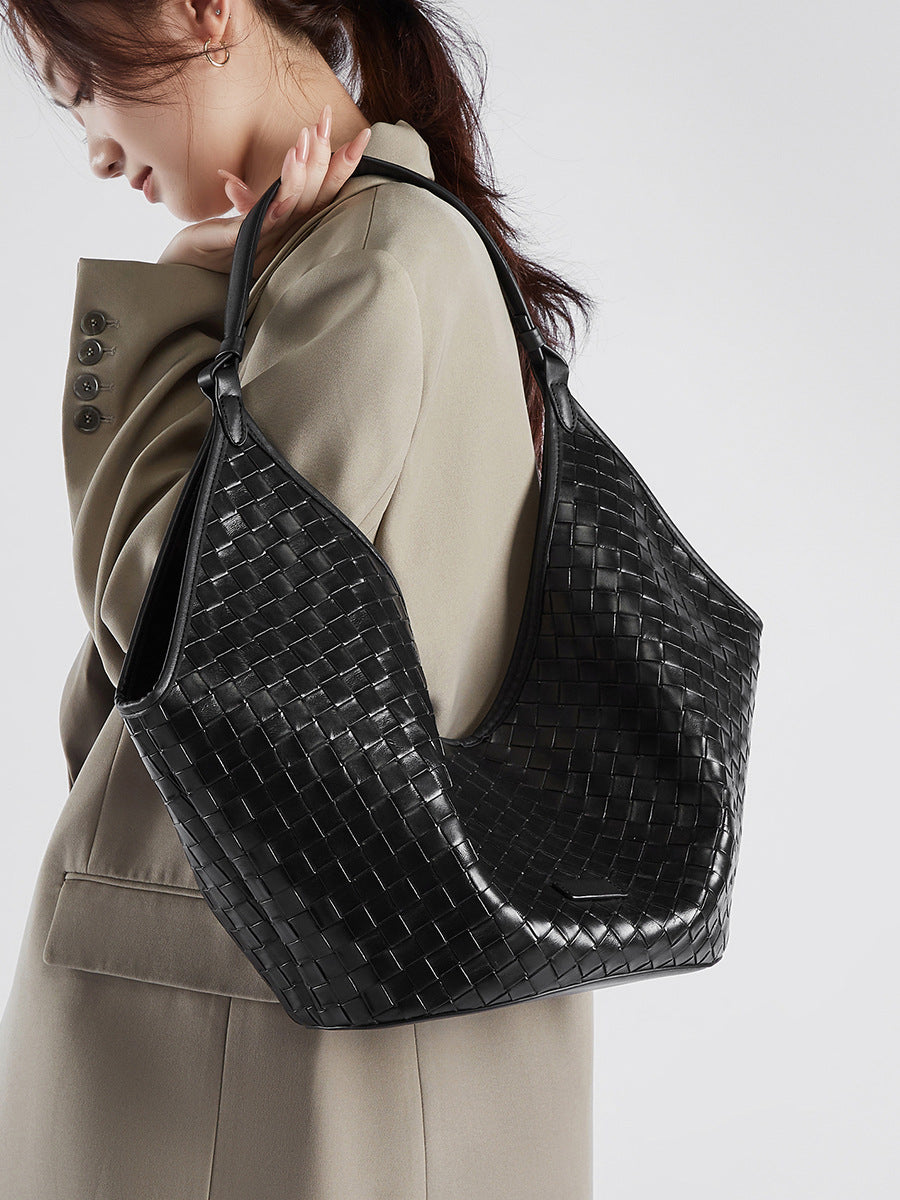 Hayesaura | Genuine Leather Woven Pattern Large Commuter Bag