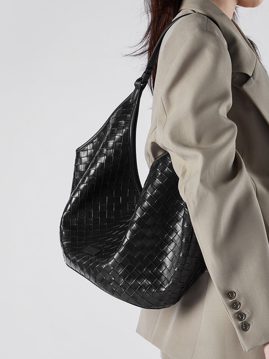 Hayesaura | Genuine Leather Woven Pattern Large Commuter Bag