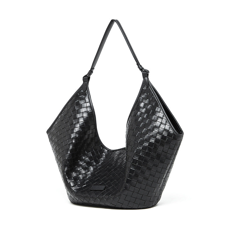 Hayesaura | Genuine Leather Woven Pattern Large Commuter Bag