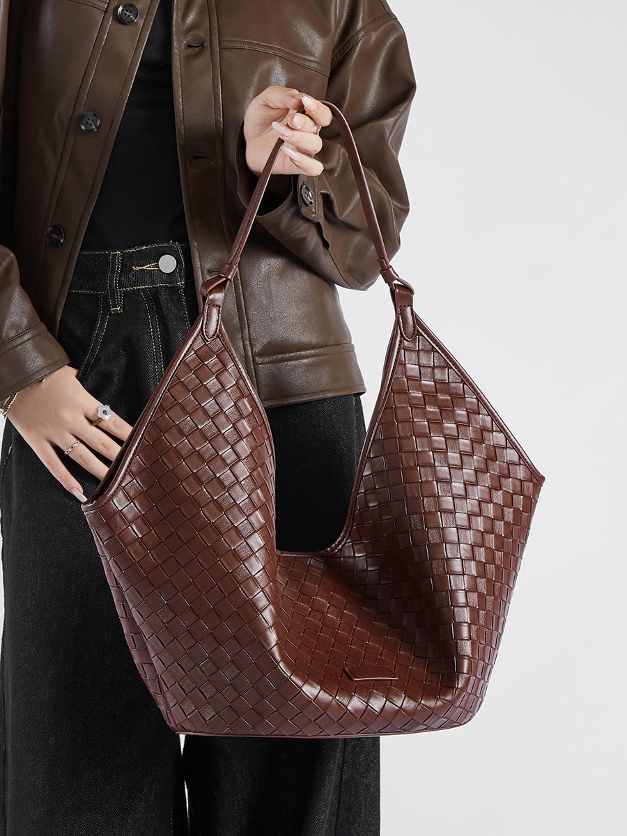 Hayesaura | Genuine Leather Woven Pattern Large Commuter Bag