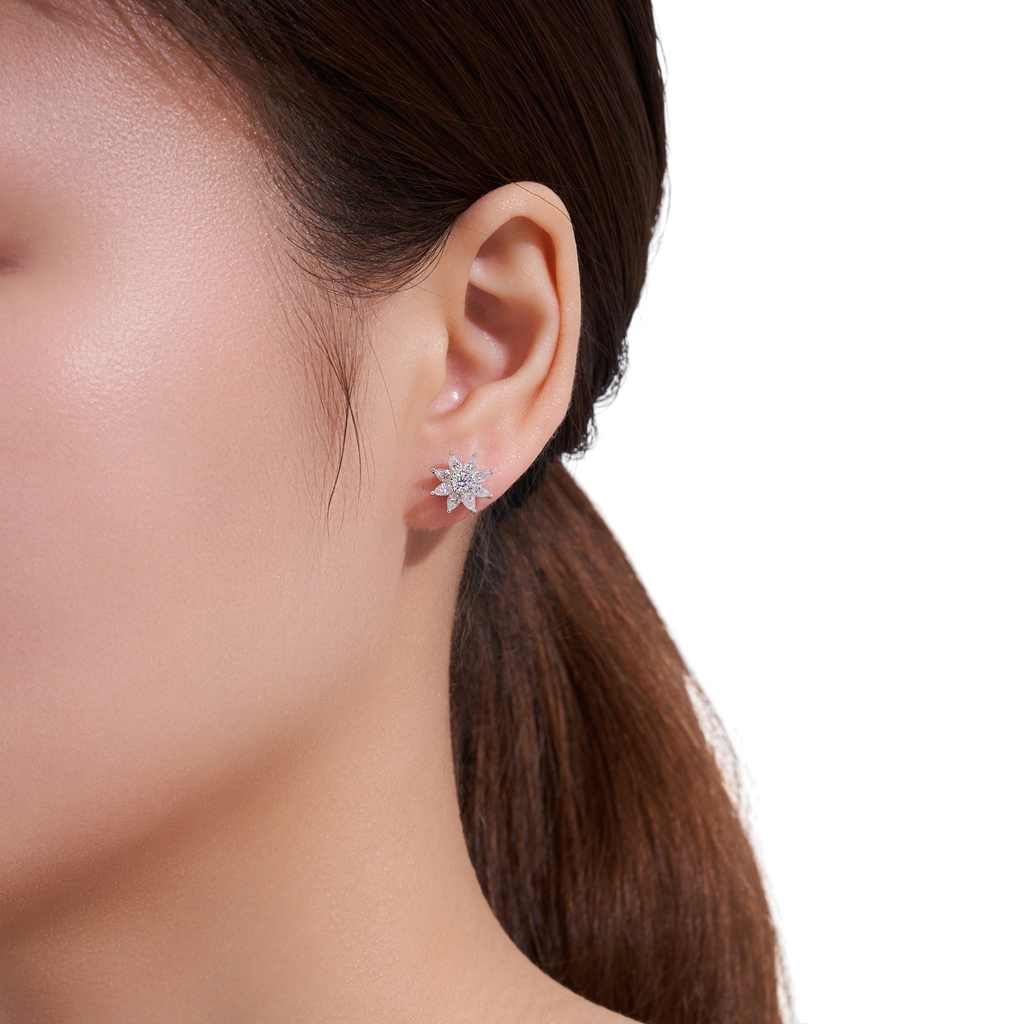 Hayesaura | Winter Glamour D-Color Snowflake Moissanite | High-Cold Festive Stud Earrings