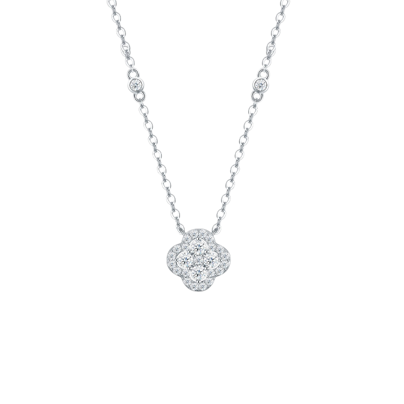 Hayesaura | Regal Heritage 18K Plated Full Pavé Clover Moissanite | Old Money Evening Statement Pendant