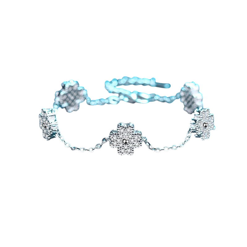 Hayesaura | Parisian Chic 18K Plated Five-Flower Clover Moissanite Bracelet | Muted Light Luxury Chain
