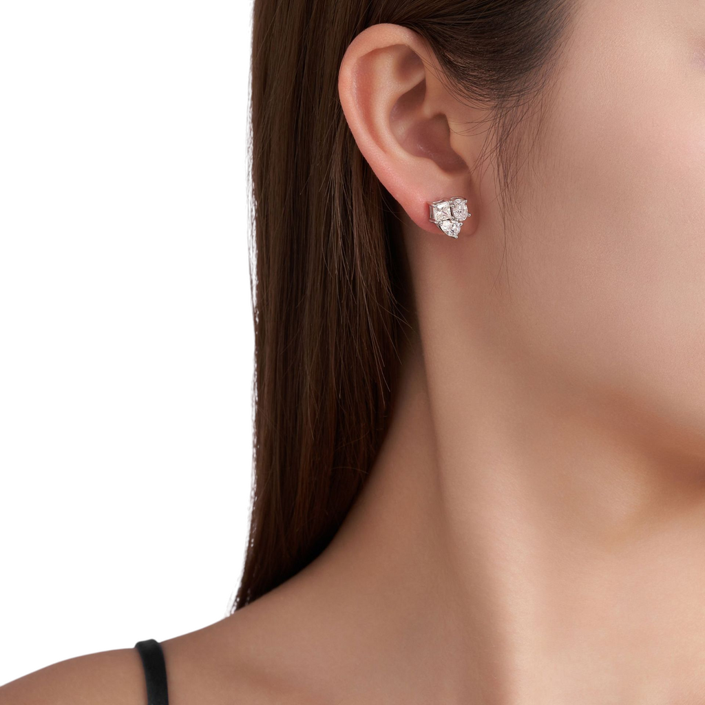 Hayesaura | Industrial Cyber Y2K Geometric Prism Moissanite Studs | High-Cold Abstract Statement Earring