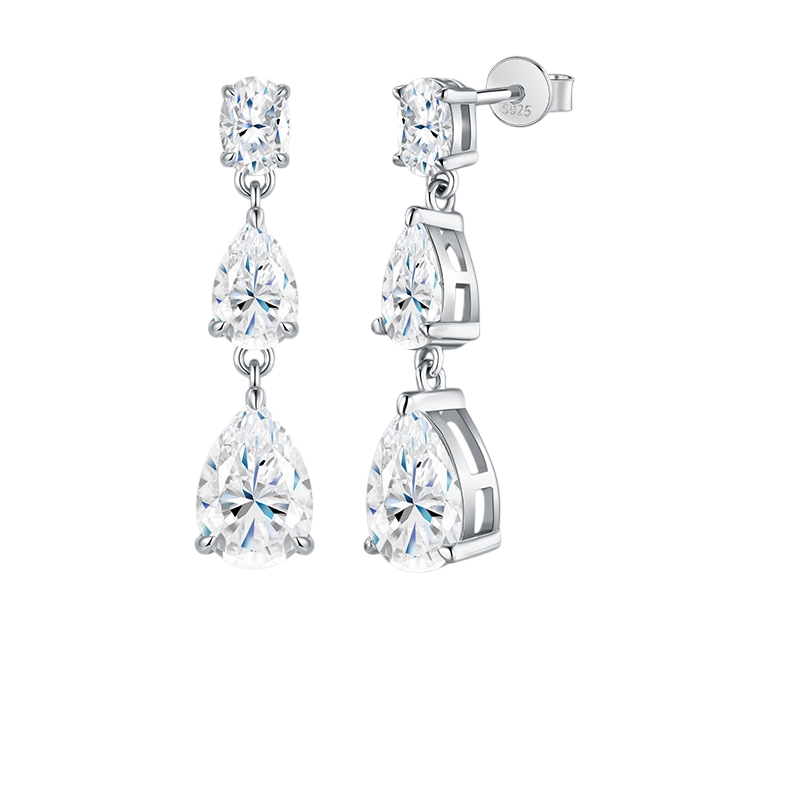 Hayesaura | Art Deco Geometric Moissanite Drops | Structural Luxury Evening Statement Earrings