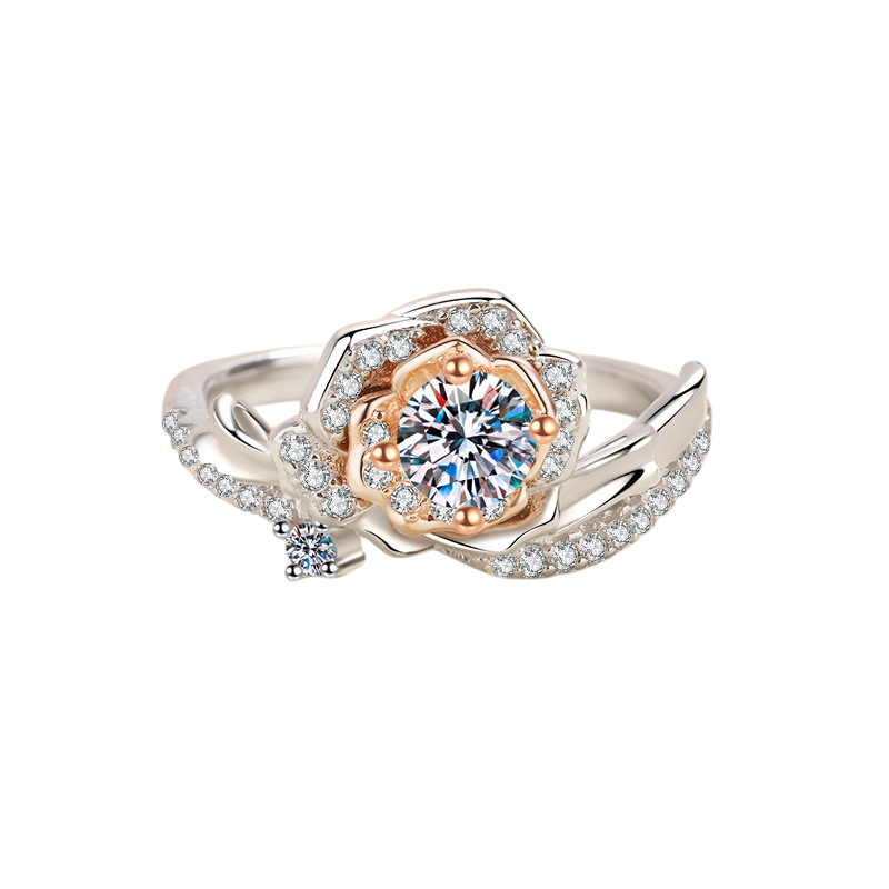 Hayesaura | Artisan Rose Gold Plated Moissanite Rose Flower Ring
