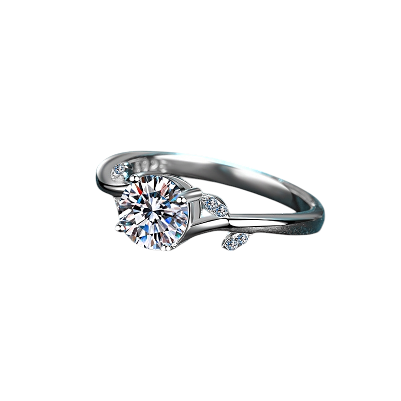 Hayesaura | Botanical Leaf Four-Prong Brilliant Moissanite Ring