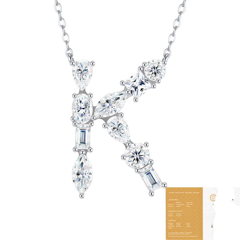 Hayesaura | Street Hip-Hop 18K Plated D-Color Moissanite 26 Initial Letters Necklace | Unisex Avant-Garde Clavicle Chain Statement