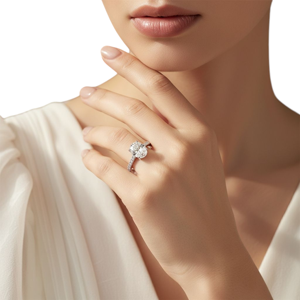 Hayesaura | Four-Prong Oval Cut Moissanite Proposal Ring | Minimalist