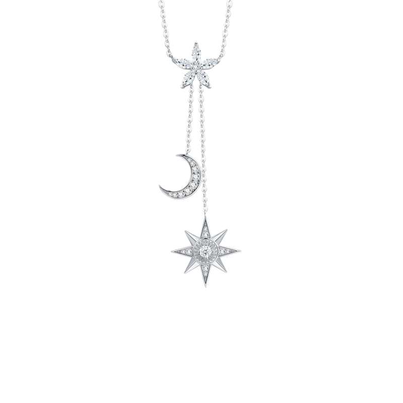 Hayesaura | Starlit Fantasy 18K Plated Star & Moon Tassel Moissanite | Ethereal Evening Drop Chain
