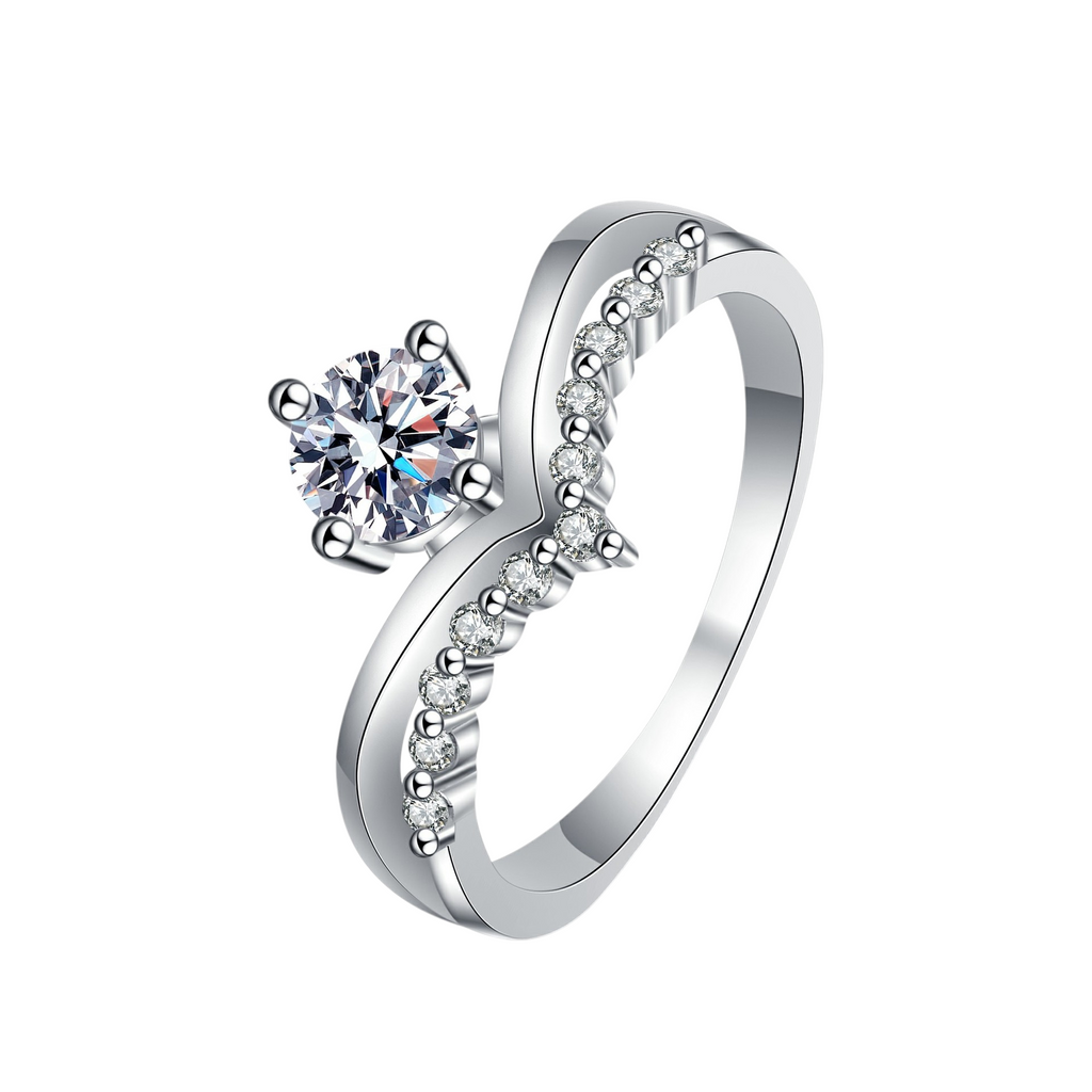 Hayesaura | Office Siren V-Shape Micro-Pavé Moissanite Ring | Clean Fit Bridal Solitaire