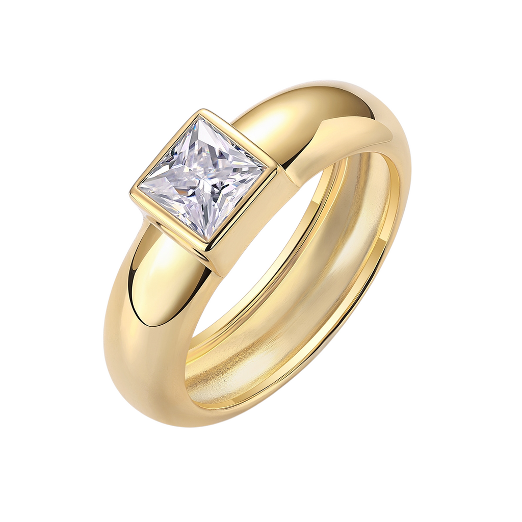 Hayesaura | Golden Hour 18K Yellow Gold Plated Moissanite Band | Clean Fit Daily Statement Ring