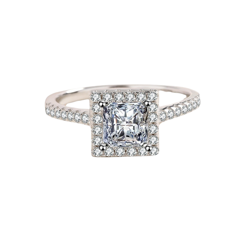 Hayesaura | Princess Square Cut Moissanite High-Cold Wedding Ring