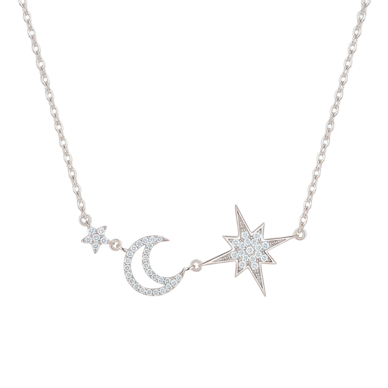 Hayesaura | Starlit Fantasy 18K Plated Star & Moon Tassel Moissanite | Ethereal Evening Drop Chain
