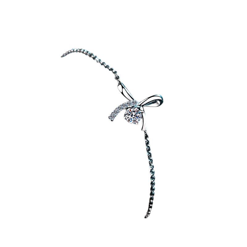 Hayesaura | Coquette Aesthetic Adjustable Bowknot Moissanite Bracelet | Sweet Whimsical Holiday Keepsake