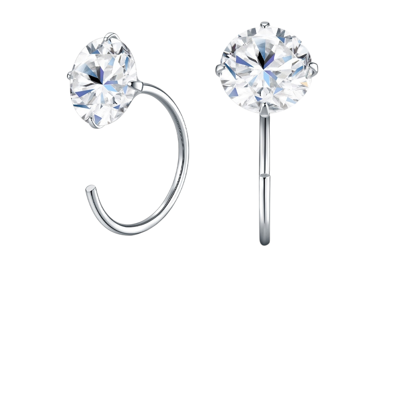 Hayesaura | Scandinavian Four-Prong C-Shape Moissanite Hooks | Minimalist Low-Profile Ear-Wire
