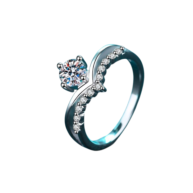 Hayesaura | Office Siren V-Shape Micro-Pavé Moissanite Ring | Clean Fit Bridal Solitaire