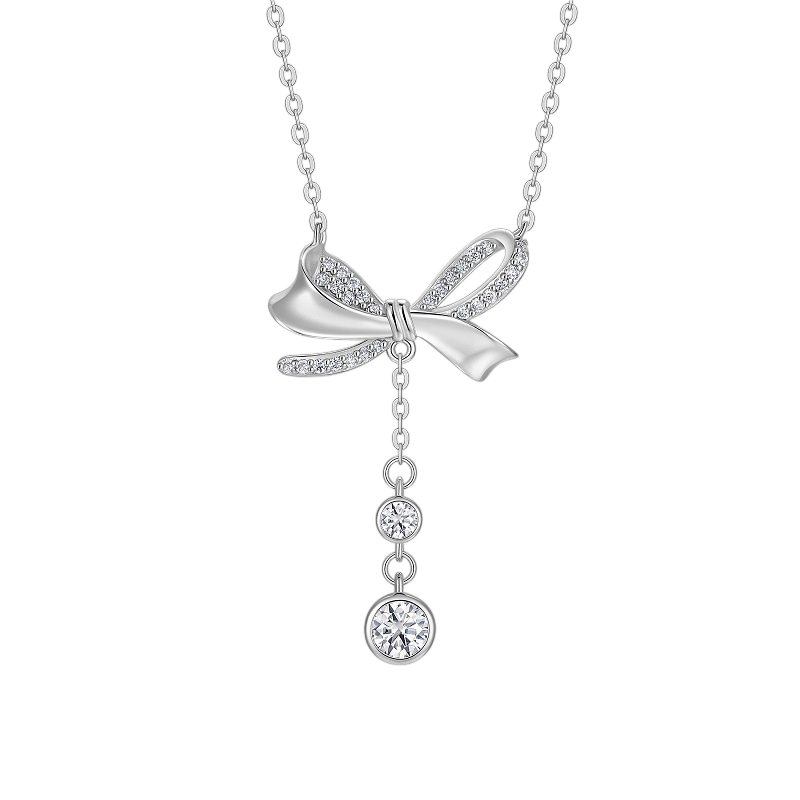 Hayesaura | Sweet Coquette 18K Plated Bowknot Cloud Moissanite | Dreamy High-Cold Necklace