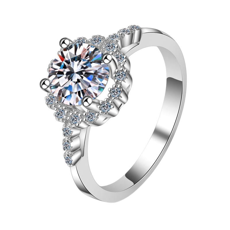 Hayesaura | Stars Around the Moon Bezel Cluster Four-Prong Moissanite Ring