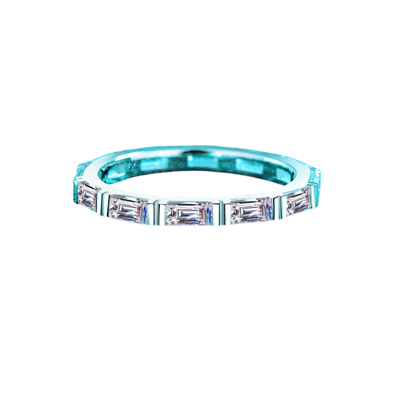Hayesaura | Quiet Luxury Rectangular Bamboo Joint Moissanite Band | Old Money Stacking Ring
