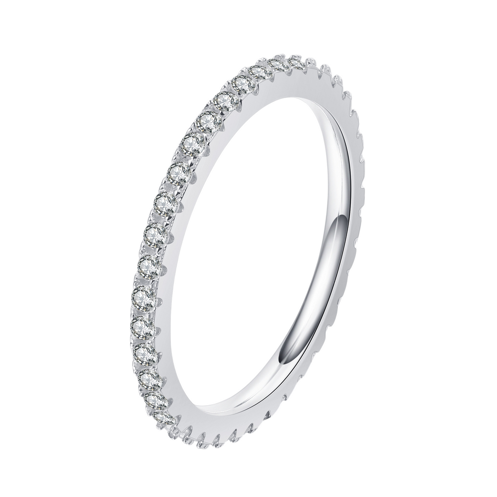 Hayesaura | Quiet Luxury 18K Plated Single-Line Moissanite Eternity Band | Classic Bridal Promise