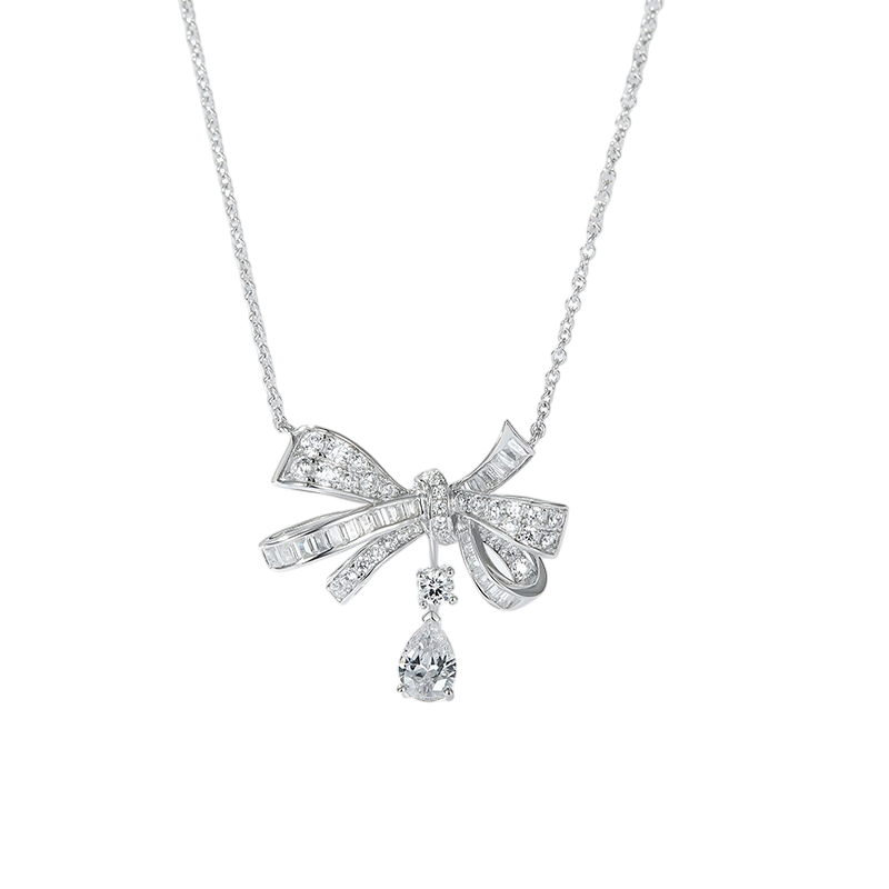 Hayesaura | Parisian Chic Bowknot Tassel Teardrop Moissanite | Gala Night Luxury Statement Necklace