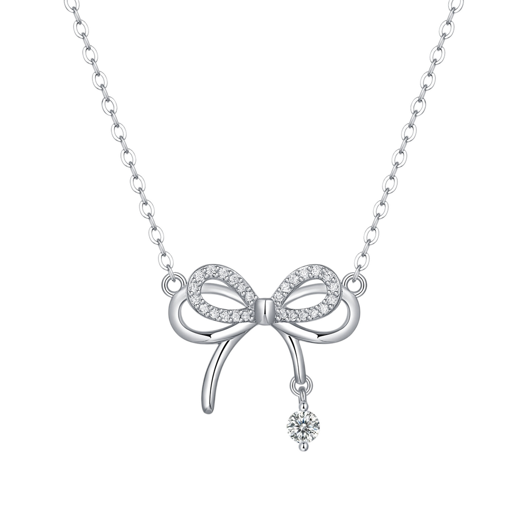 Hayesaura | Delicate Coquette Bowknot Tassel Moissanite Choker | Romantic Anniversary Gift Necklace