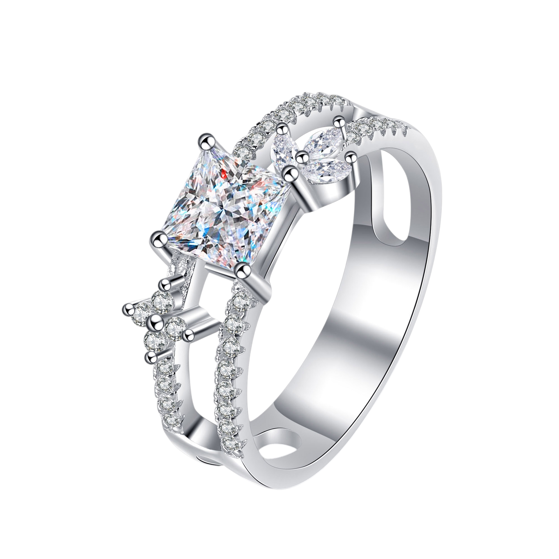 Hayesaura | Princess Square Cut Architectural Moissanite Wedding Ring